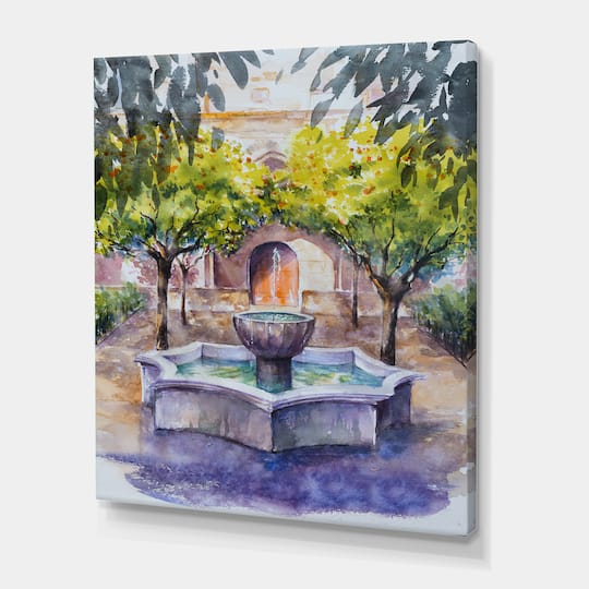 Designart - Small Fountain Picture With Trees In The Village